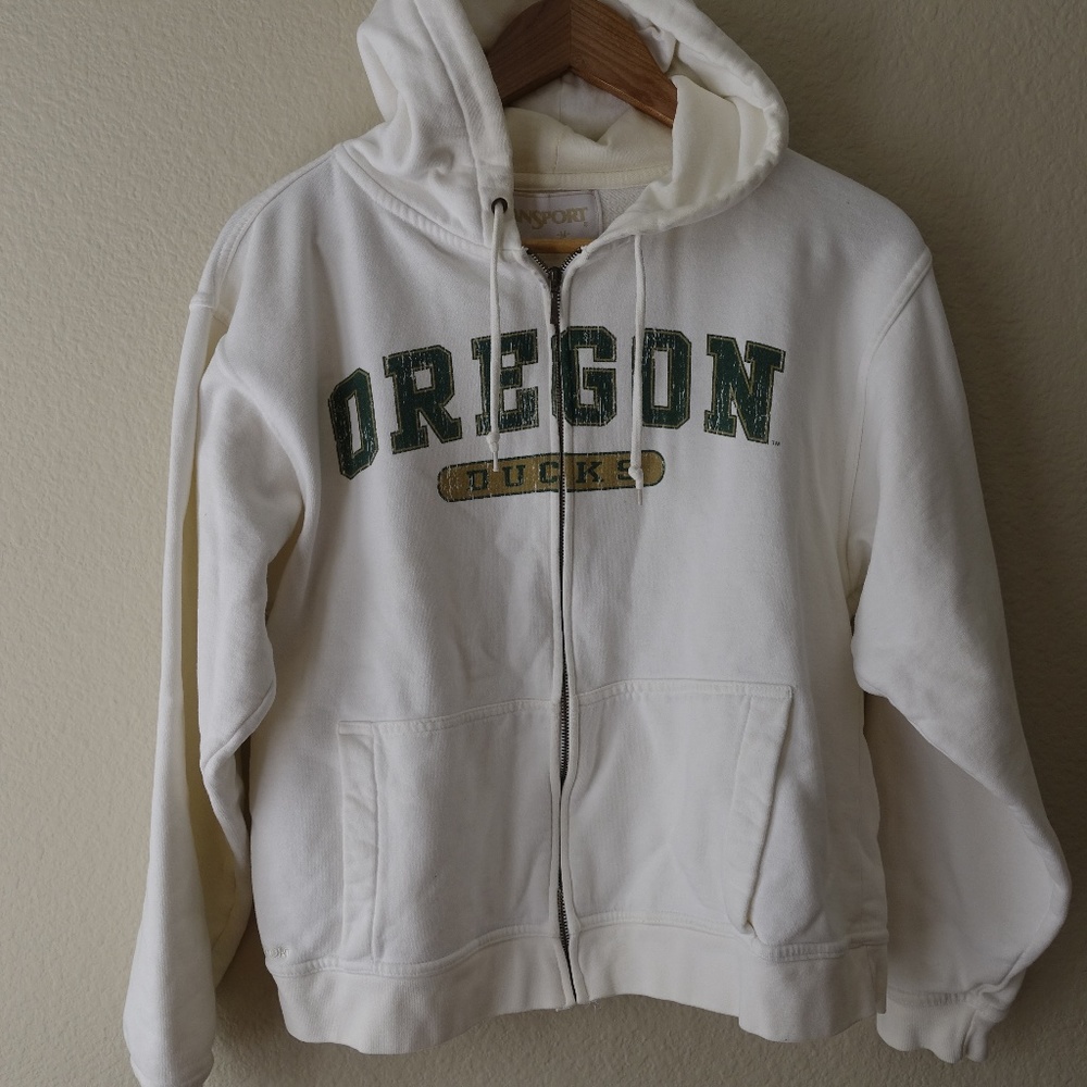 Oregon (Go Ducks!) Woman's White Zip Up Hoodie